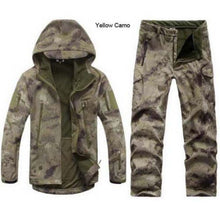 Load image into Gallery viewer, MEN's, Polyester, WindStopper, Quick Dry, Waterproof, Windproof, Thermal, Softshell, Lightweight, Fits true to size, take your normal size, Military Fans Collection War-game Multiple shades, Size Range XS-XXXL, Zipper, Hooded, Outdoor/hunting/fishing outfit, Yellow Camo Shade