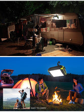 Load image into Gallery viewer, Mobile Power Bank, Flashlight, USB Portable Hanging Lamp with 30 LEDS Lantern for Camping Light, USB Port with  LITHIUM-ION battery and LED Bulbs as Light source. Portable Lanterns with 1 Year warranty with rechargeable Batter. Lighting Capacity of 12hrs and power of 15 Watts best suitable for hiking.
